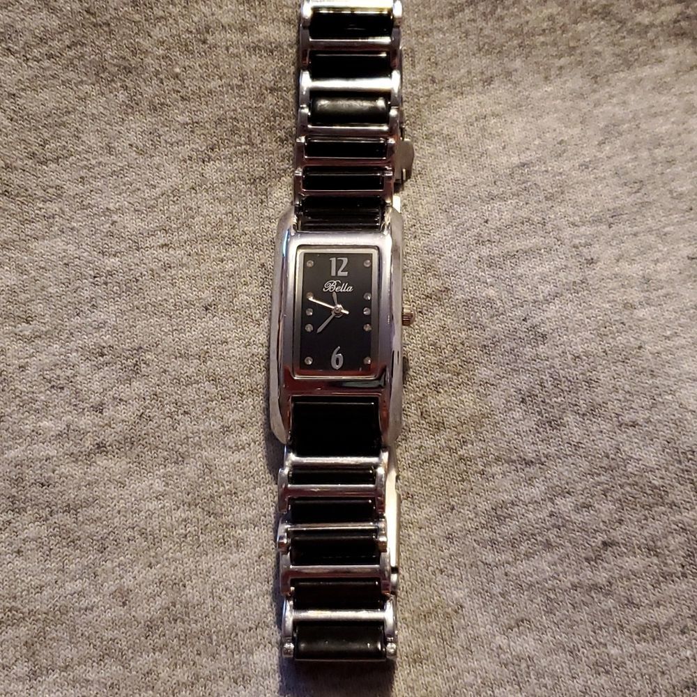 Bella Watch with Ceramic Look Band Black‎ & Silver